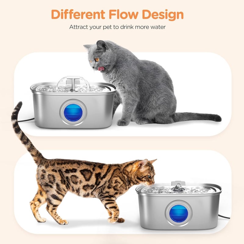 Rellaty Cat Water Fountain Stainless Steel: 108oz/3.2L Automatic Pet Water Fountain Dog Water Dispenser with Water Level Window - for Cats Inside - Image 3